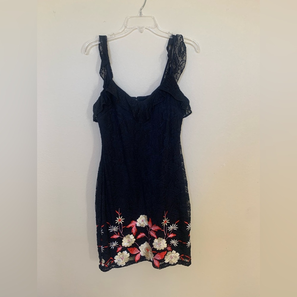 Guess Navy Lace Mini Dress with Floral Accents